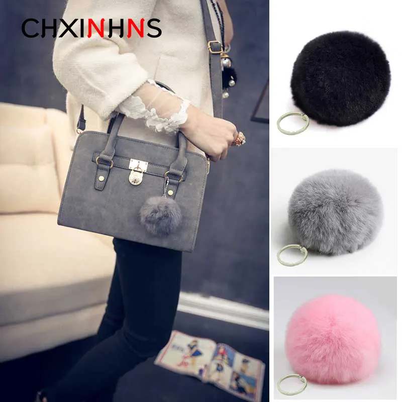 

Cute fake Rabbit Fur SoftBall Pompom Keychain For Women Bag Cars Pom Pom Fluffy Key Chains Keyring Pendant Porte Clef Charm
