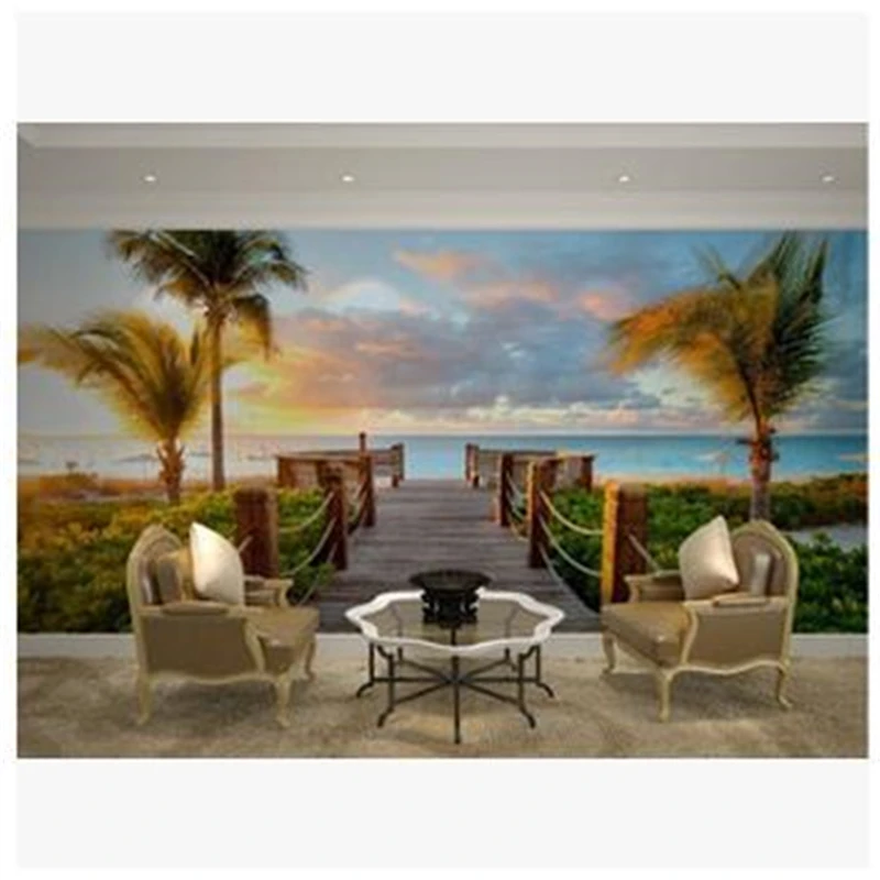 

beibehang Custom size wallpaper 3d stereoscopic Sunset Ocean View murals TV backdrop living room bedroom papel de parede
