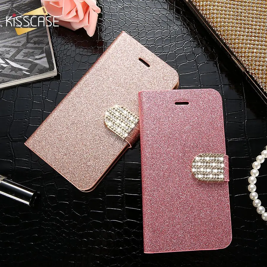 

KISSCASE Glitter Diamond Flip Case For iPhone 6 6S Plus Wallet Stand Phone Case For iPhone 5 5S SE For iPhone 7 8 Plus X Covers
