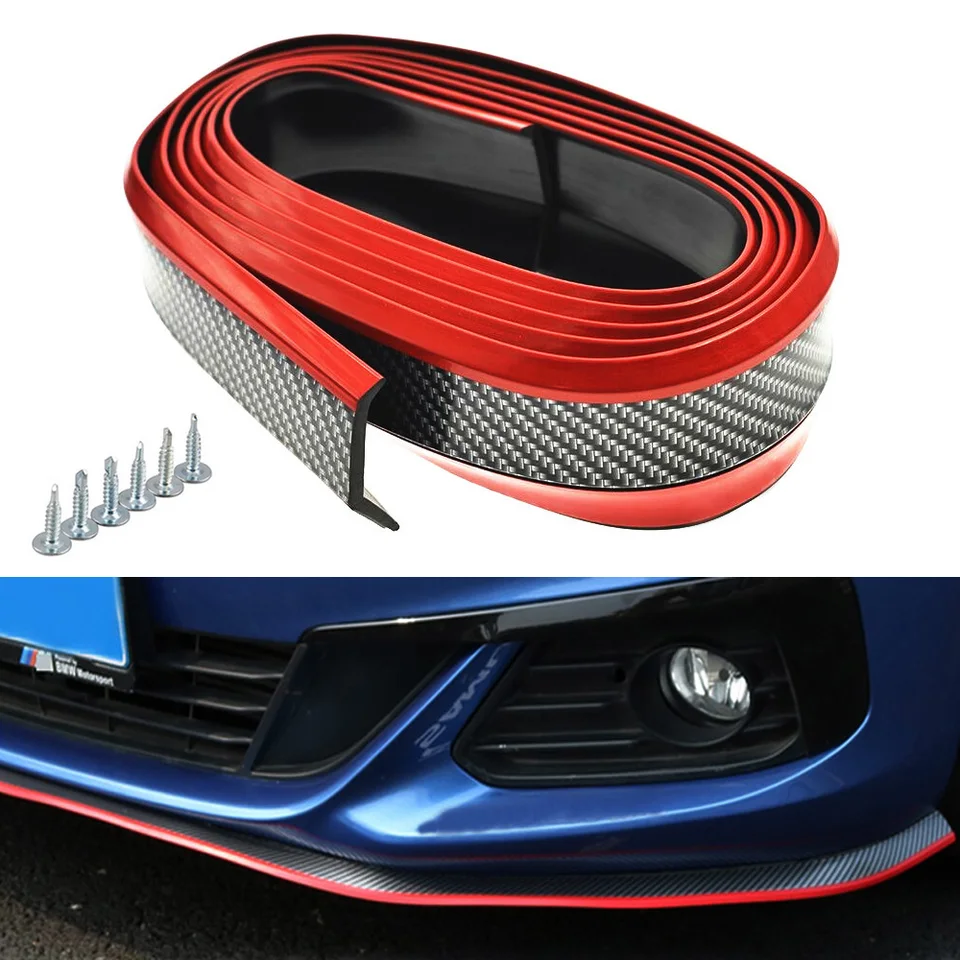100 Universal Black Red Trim Carbon Fiber Rubber Car Styling Front Bumper Lip Splitter Spoiler Valance Chin Skirt Protector Aliexpress