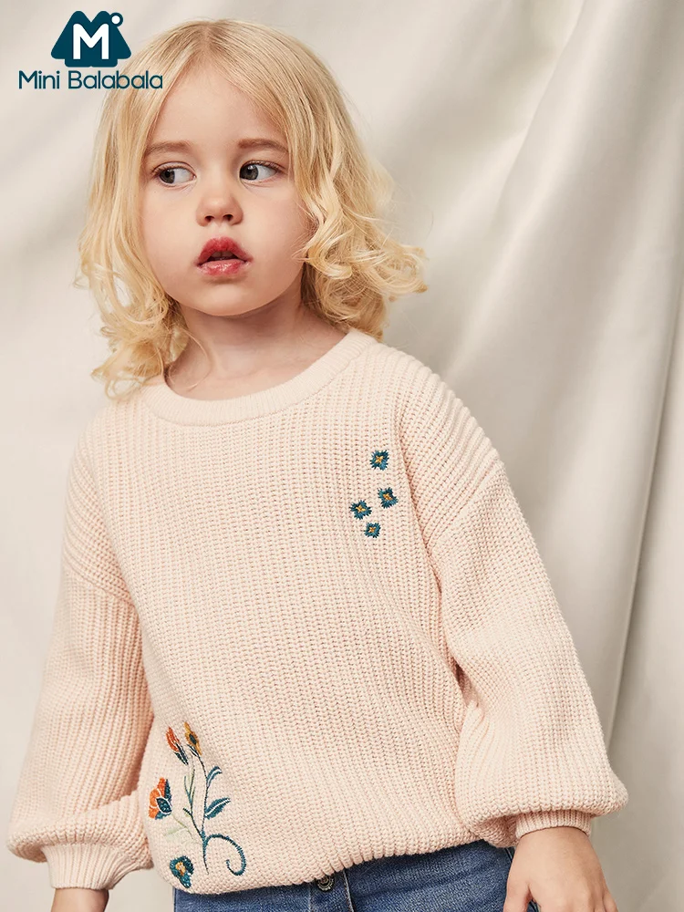 

Mini Balabala Kids Girls Floral Print Ribbed Knit Sweater Children Toddler Girl Pull-over Sweater Spring Autumn Clothes Clothing