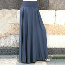 Женская модная однотонная плиссированная юбка с эластичной талией, винтажная трапециевидная свободная длинная юбка, Женская юбка 40
