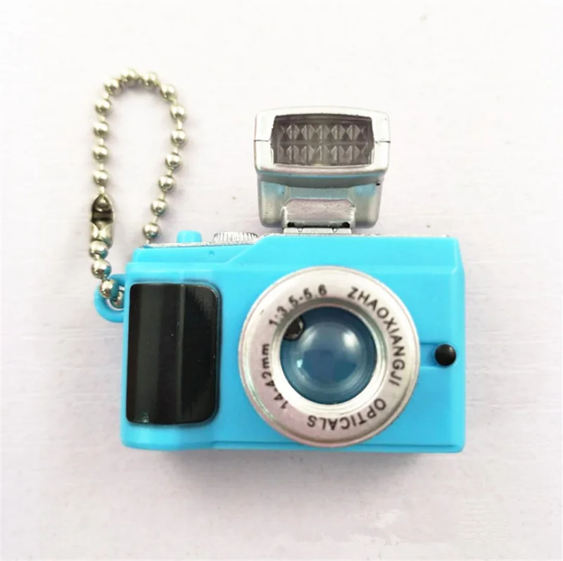 Брелоки в форме фотоаппарата детский цифровой зеркальный фотоаппарат светодиодный светящийся звук светящийся кулон брелок сумка аксессуары пластиковая игрушка - Цвет: Небесно-голубой