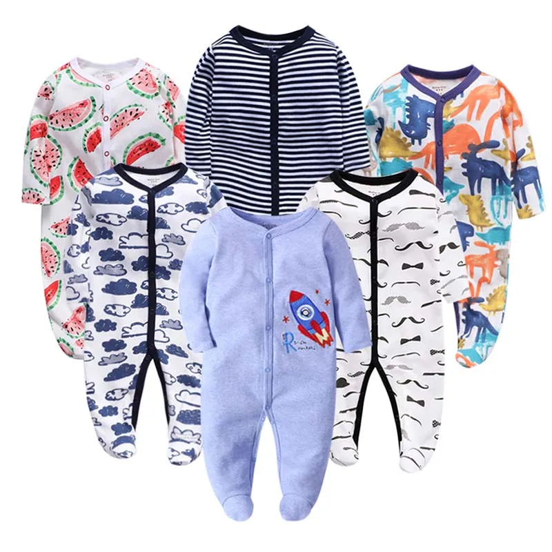 6 шт./лот; одежда для маленьких девочек и мальчиков; комбинезоны; удобные пижамы для новорожденных; Детский комбинезон с рисунком; Одежда для девочек - Цвет: E456-001