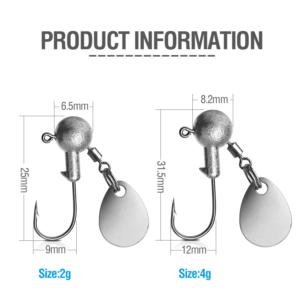 DONQL 510pcs Lead Jig Head Fishing Hooks With Metal Spoon Sequins Lead Weight 2g 4g Fishhook For Soft Lure Baits Fishing Tackle (6)