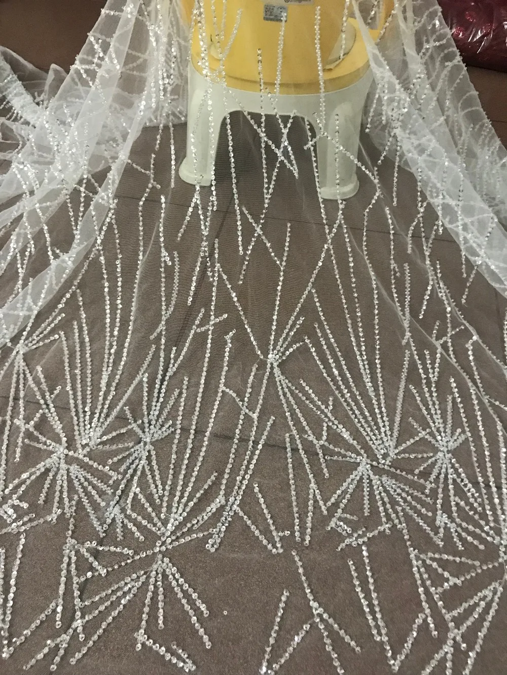 David 6146 popular glued glitter lace fabric unique french embroidered