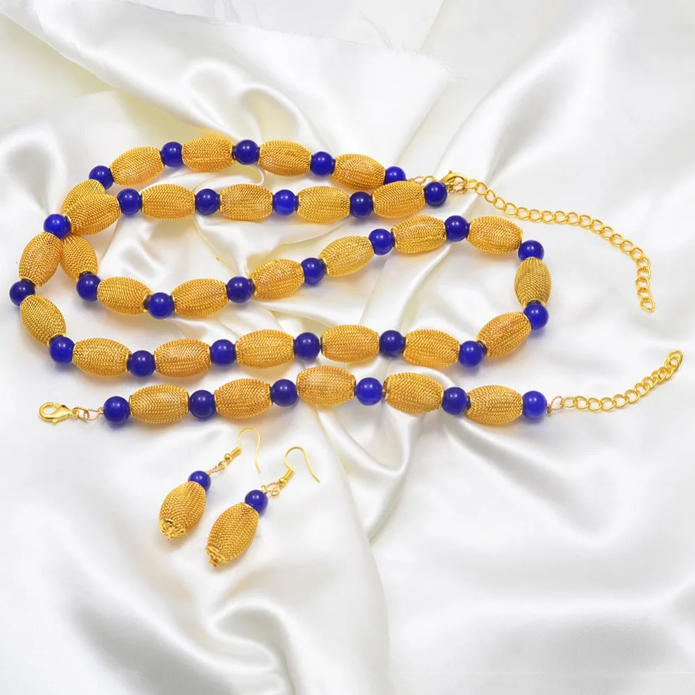 Anniyo 82 см толстые бусы ожерелья/22 см браслеты и серьги для женщин Модный золотой цветной шарик Ювелирные изделия вечерние африканские наборы#171706