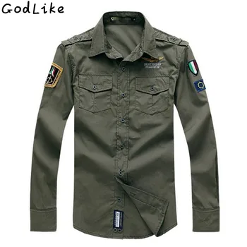 

2017 Autumn Cotton Denim Mens Fashion Slim Fit Shirts Long Sleeve Military Army Green Casual Shirt Clothing Camisa Masculina