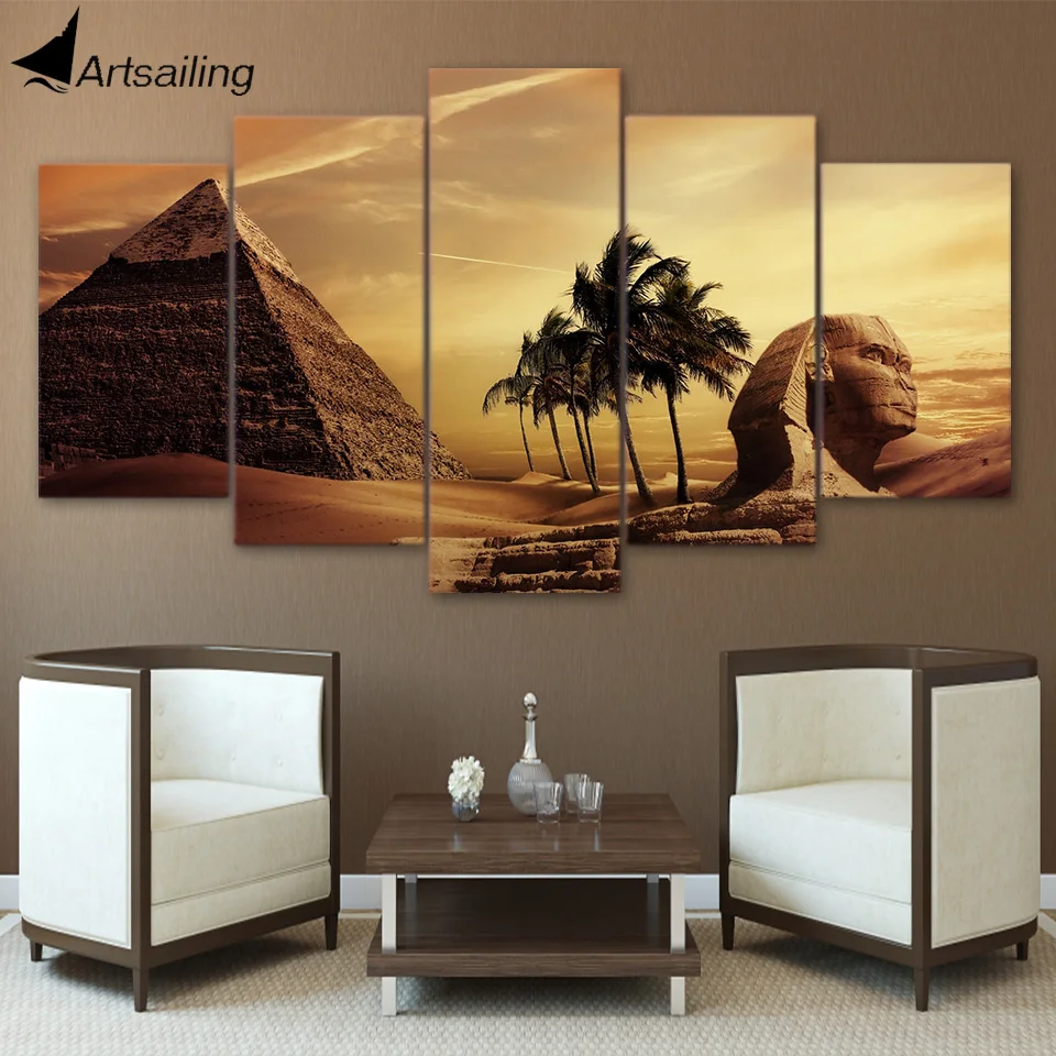 

HD Printed 5 Piece Canvas Art Egyptian Pyramids Sphinx Painting Wall Pictures for Living Room Free Shipping NY-7047A