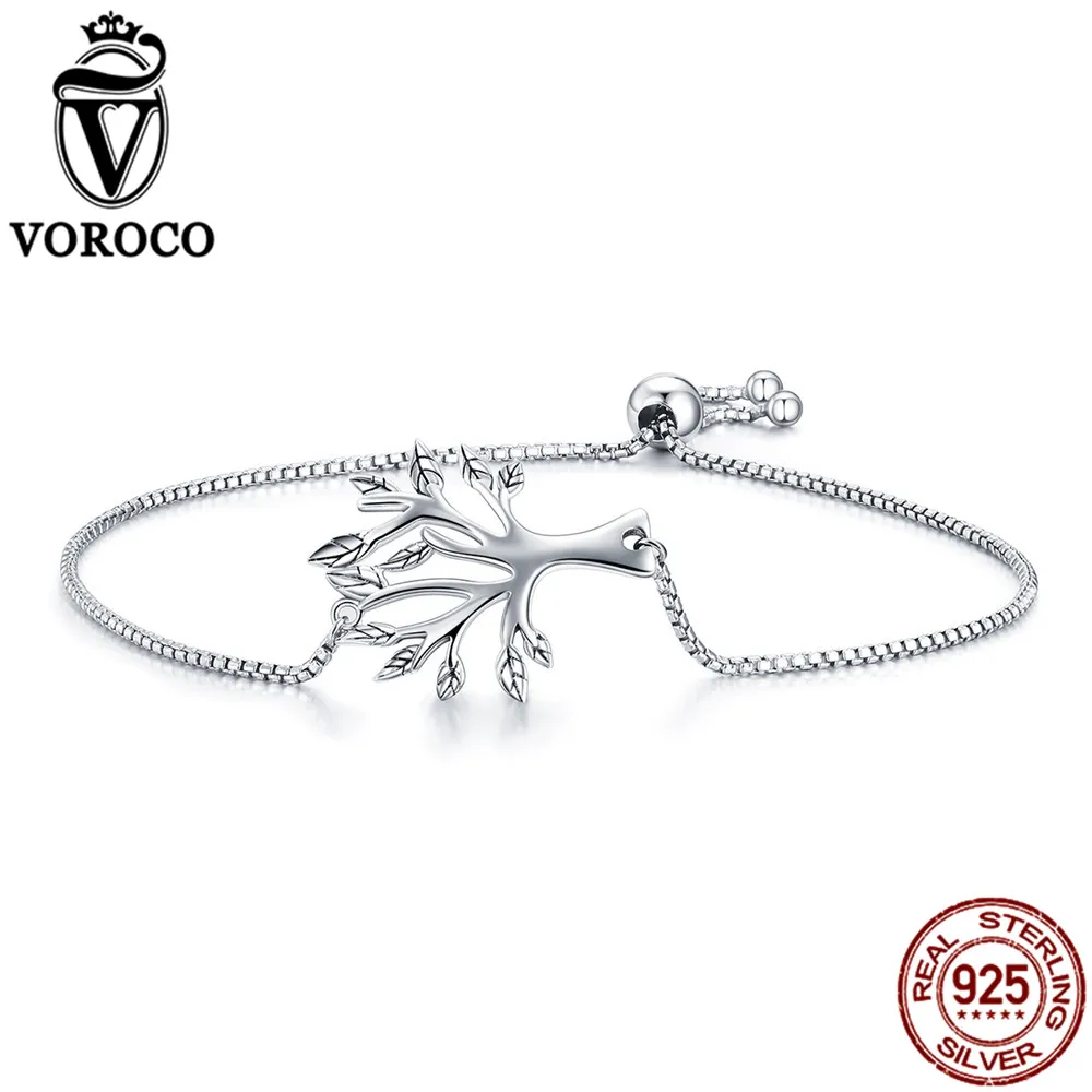 

VOROCO Genuine 925 Sterling Silver Tree Of Life Chain Link Silver Bracelet For Women Wedding Gift Fine Silver Jewelry VSB010