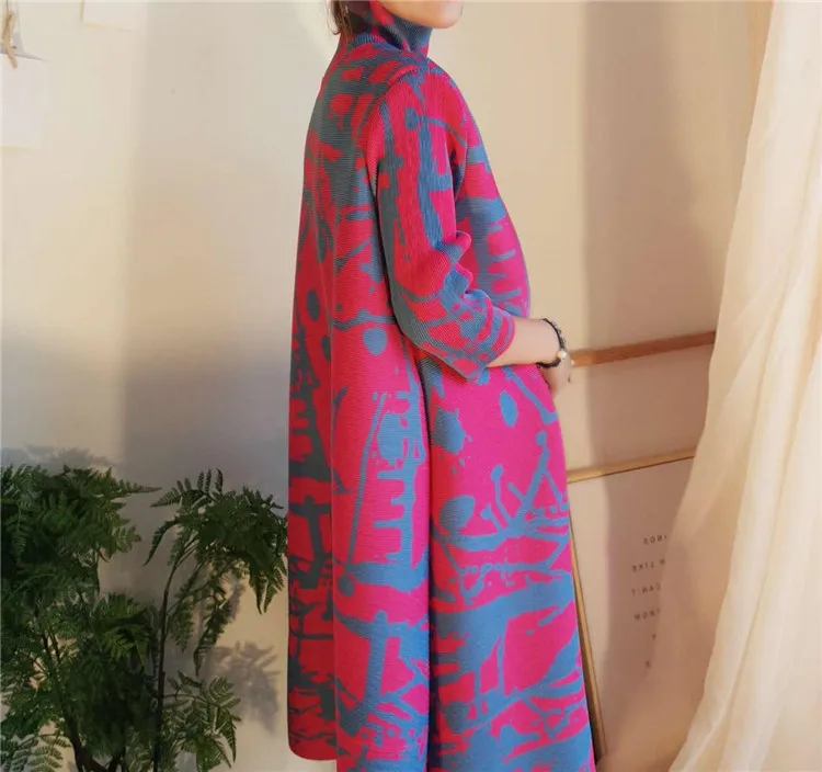 Горячая Распродажа Miyake модное осеннее уличное платье трапециевидной формы с принтом «три четверти»