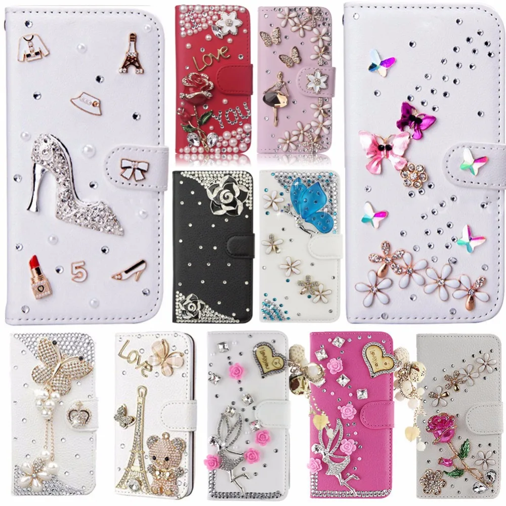 Слот для карт чехол Huawei Y5 II/Y6 Elite Bling С кристалалми и стразами кожаный