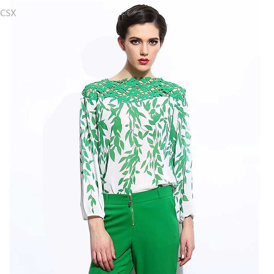 MwOiiOwM 2018 Spring Fashion New Women's Chiffon Blouses Shirts Lace