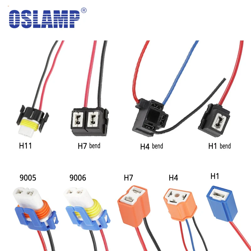 Oslamp 2x H1 H4 H7 H11 9006 Автомобильный светодиодный керамический держатель для фар, удлинитель автомобильного провода, галогенный адаптер, разъем для лампы