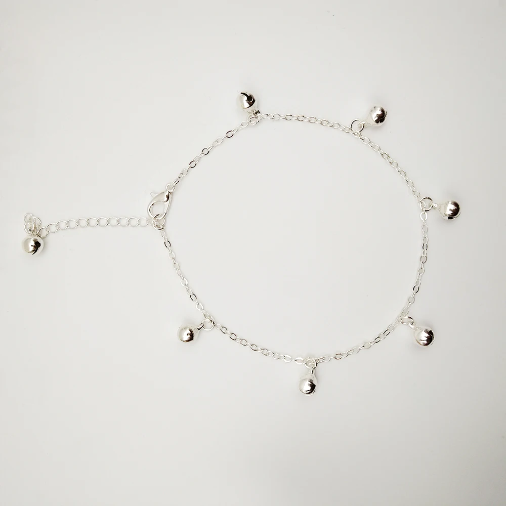 Women Beach Anklet Circle Bell Pendant Plated Metal Chain