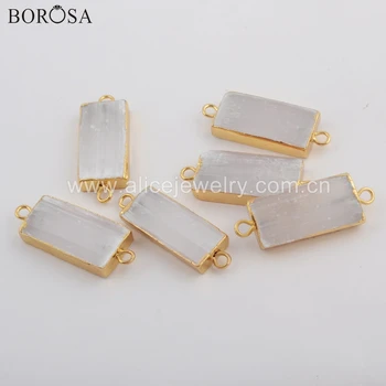 

BOROSA 10PCS Fashion Gold Color Rectangle Shape Transparent Selenite Stone Connector for Bracelet Jewelry G1764