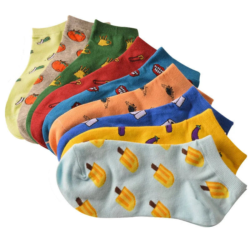 

New Cute 11 Fruit Color Love Candy Color Cotton Sock Summer Style Women Socks Women's Thin Sock Slippers Comfortable 1pair=2pcs