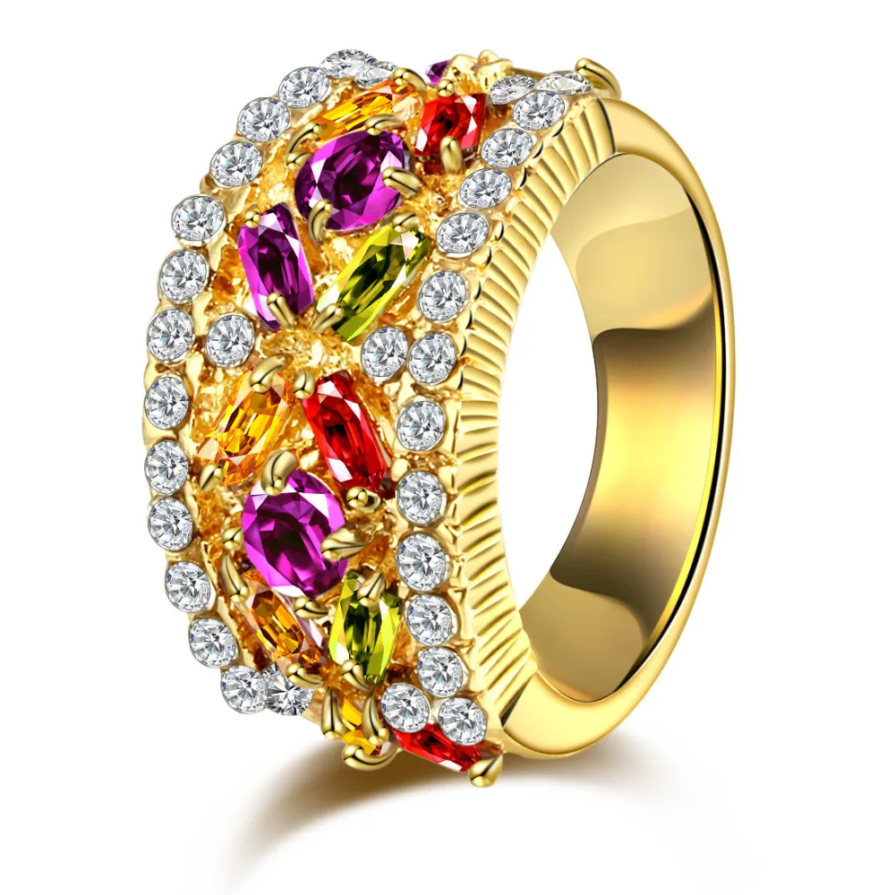 Luxury Statement Wedding Ring for Women Multicolor AAA Zirconia High Quality Party Fashion Jewelry Gift Gold/Silver Color Ring