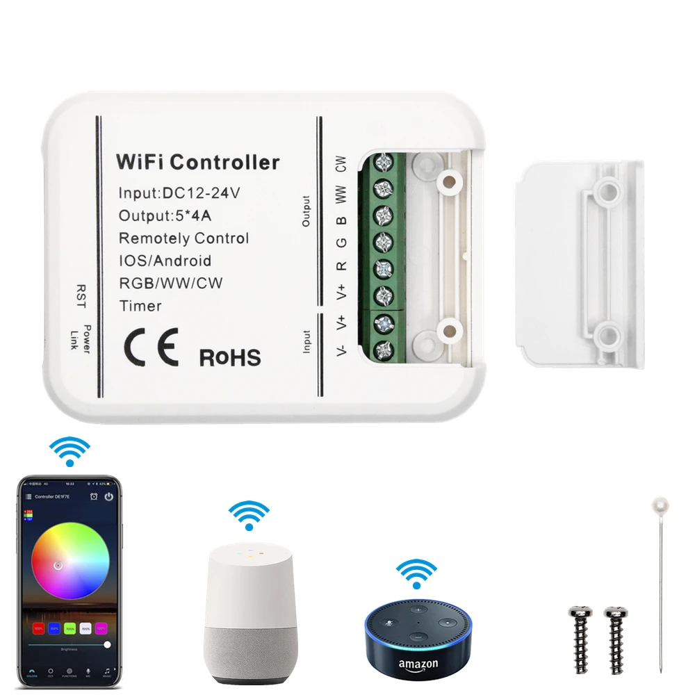 

Wifi 5channels RGBW/WW/CW led strip light controller smart phone control music and timer mode magic home wifi led controller
