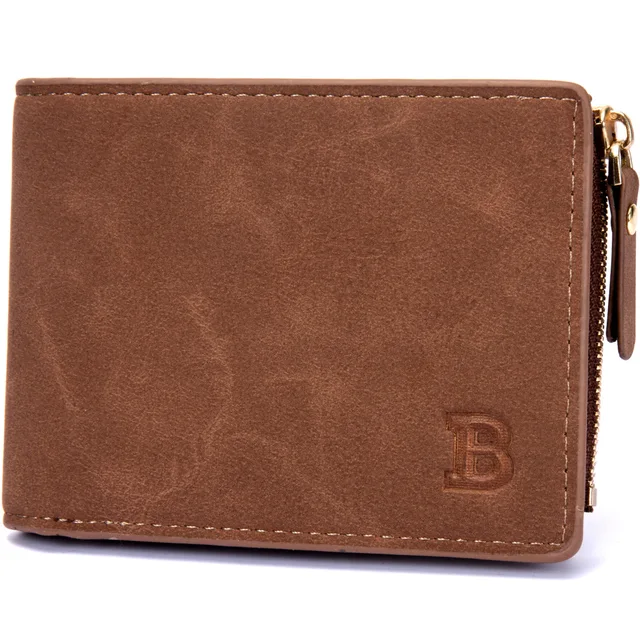 Porte Monnaie Homme Zip En Cuir Marron