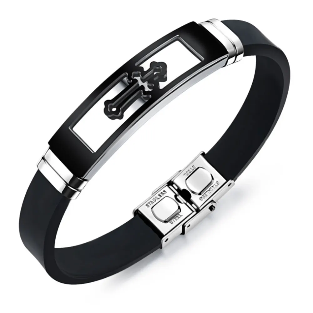 Men Silicone Titanium Steel Cross Bracelet Wristband Masculine Jewelry CX17 | Украшения и аксессуары