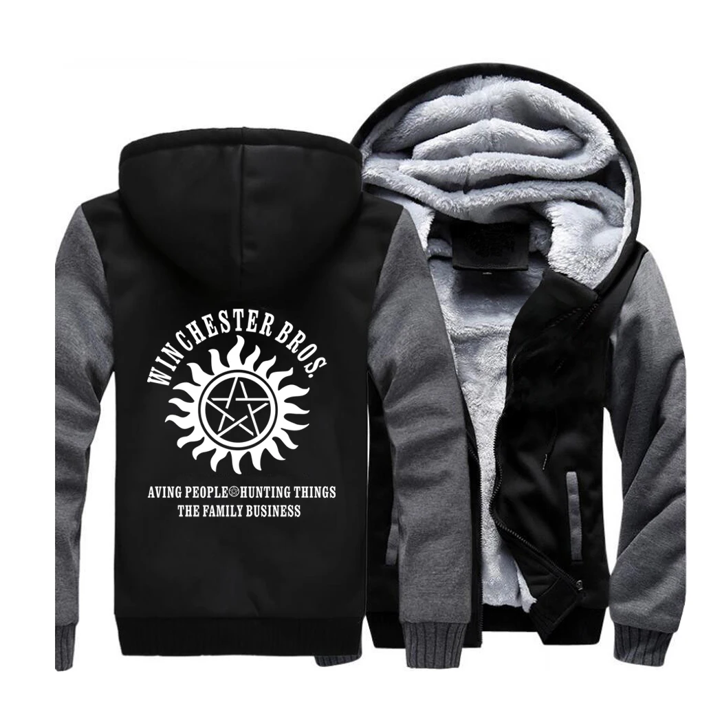 Supernatural Streetwear Hoodies Winchester Brothers Sweatshirt Men Winter Fleece Thick Hooded Sportswear Coat Hoodie Jackets