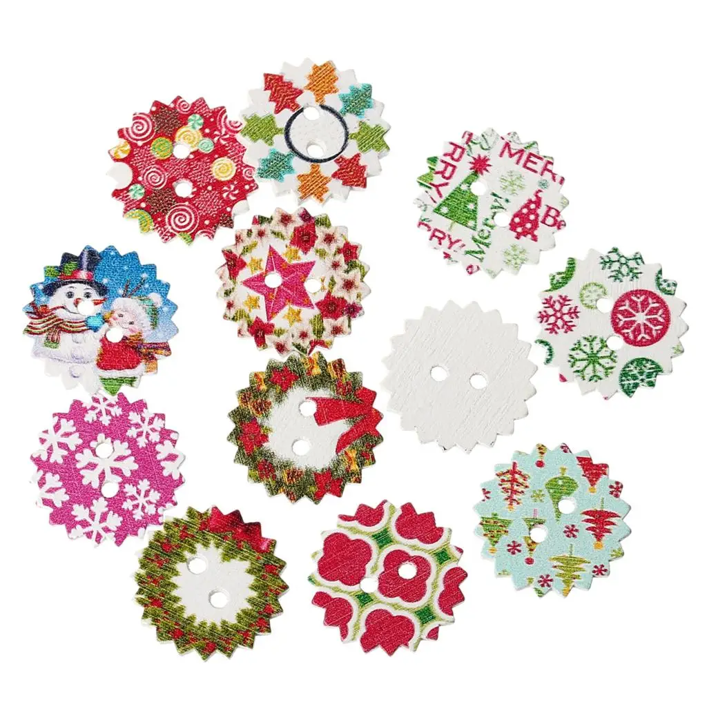 

Wood Sewing Button Scrapbooking Round Mixed 2 Holes Christmas tree Pattern 24mm(1")Dia,9 PCs new