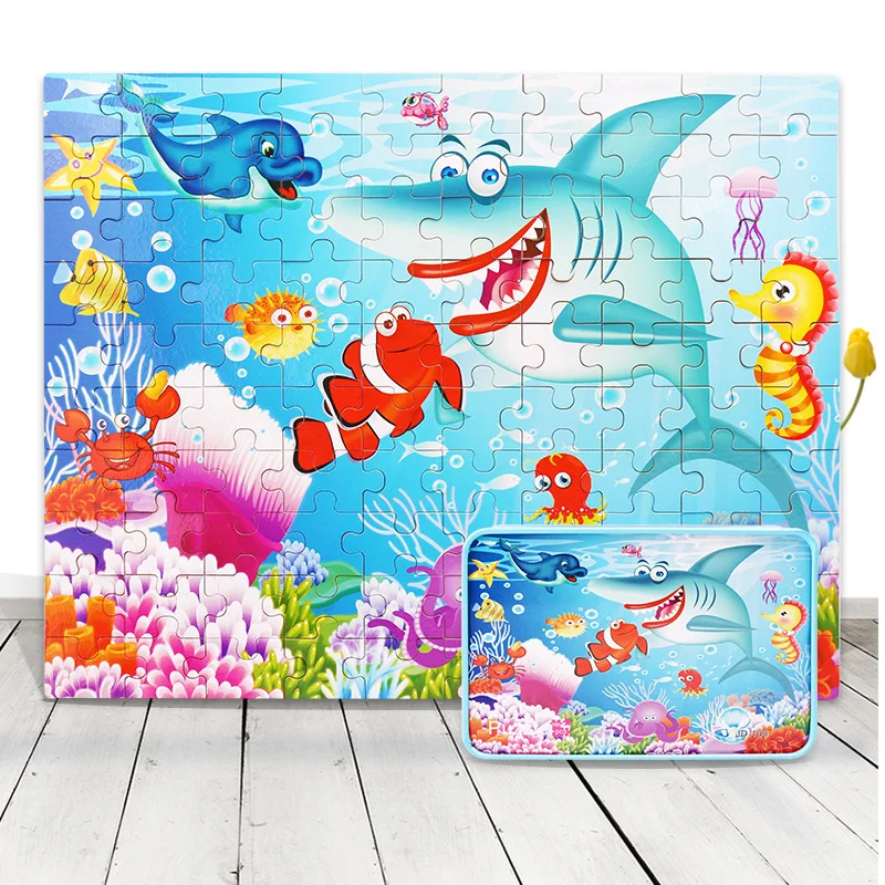 

60 Slice/box Small Puzzle Toy Children Wooden Jigsaw Puzzles 3D Dinosaur Cartoon Fairy Tale Kids Educational Toys for Baby