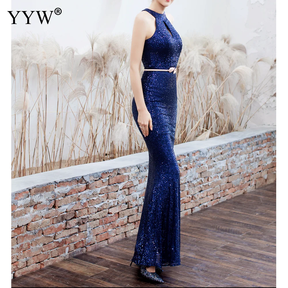 Elegant Sequined Halter Sleeveless Mermaid Long Evening Dress Elegant Sequined Halter Sleeveless Mermaid Long Evening Dress 12