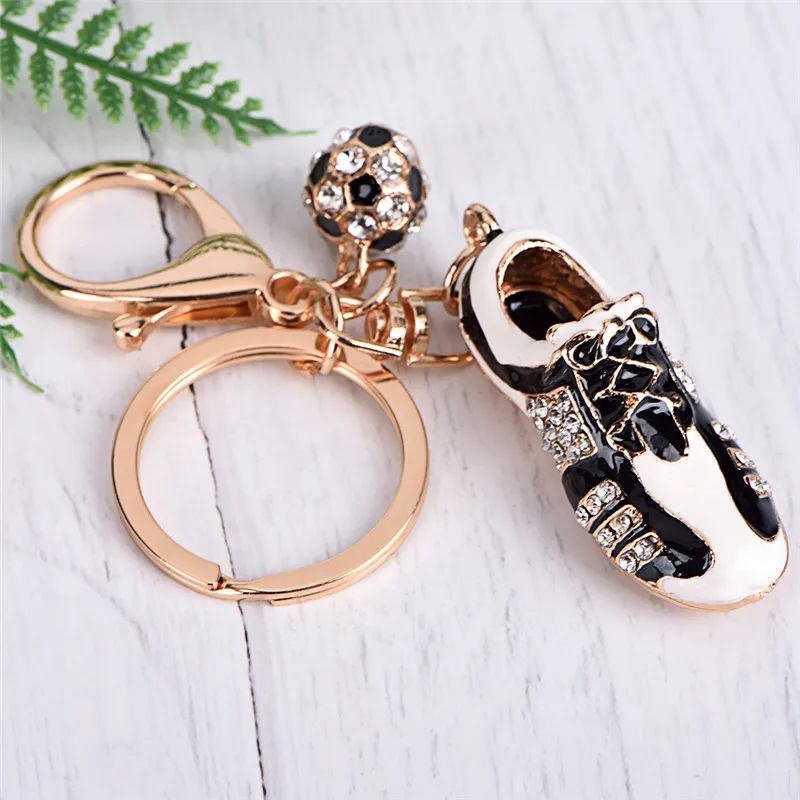 Crystal Football Soccer Shoes Rhinestone Keychains For Car Purse Bag
