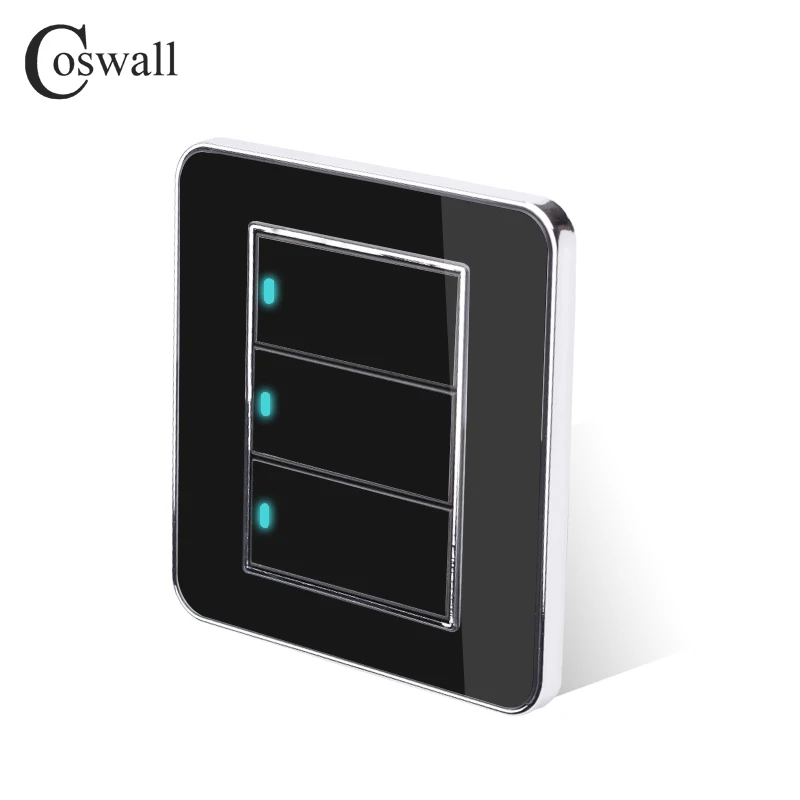 Производитель Coswall бренд 3 банда 2 способа случайный щелчок вкл/выкл настенный светильник с Светодиодный индикатор акриловая кристальная панель