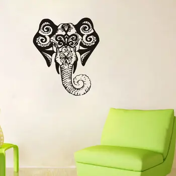 

Art Design Mural Elephant Head Vinyl Wall Decals Indian Ganesha Hindu God Wall Sticker Home Decor Waterproof Black Decal ZA467
