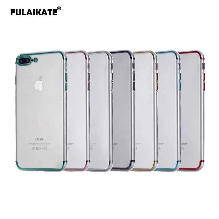 

FULAIKATE Plating Transparent Case for iPhone 7 Plus Soft Back Cover for iPhone 7Plus Color Edge TPU Phone Protective Cases