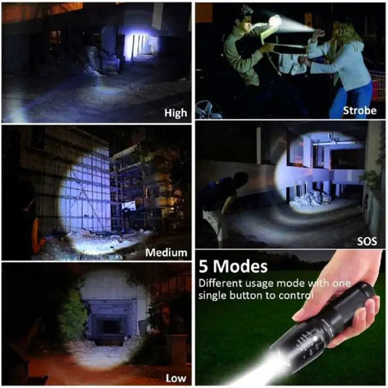 PROBE SHINY G700 X800 Zoomable XML T6 LED Tactical Flashlight lanterna led recarregavel+18650AAA Battery+Charger+Case #3S27 (8)