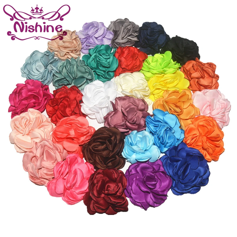 

Nishine 20pcs/lot 3.2" Large Multi Layered Burned Satin Rose Flowers Boutique Flower Hair Clips Diy Kids Hair Accessories