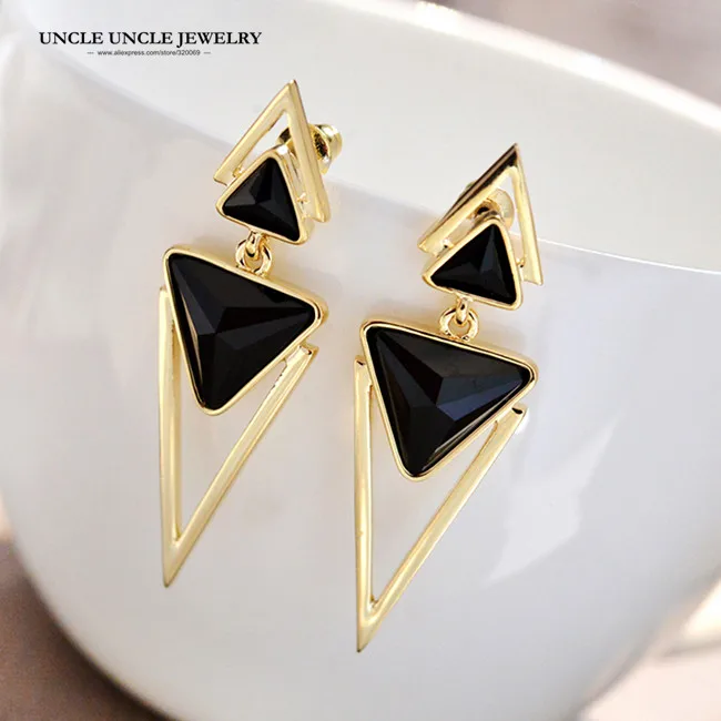 

Fashion Triangle Long Earring Gold-color Man-made Crystal Classic Woman Drop Earrings Wholesale