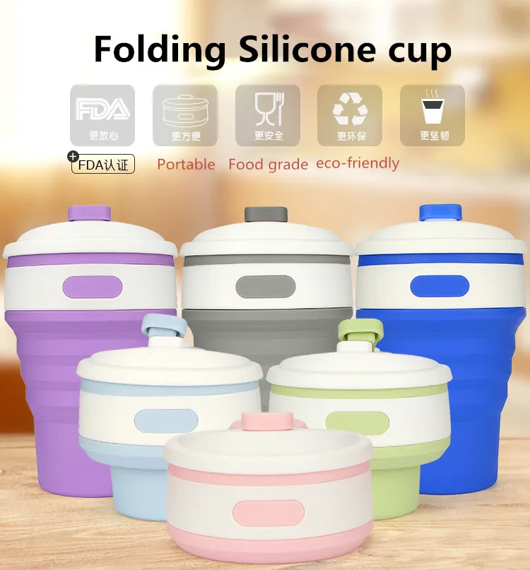 

Hot New Collapsible silicone coffee cup 350ml Portable Folding cups Telescopic Drinking multi-function folding silica cup Travel