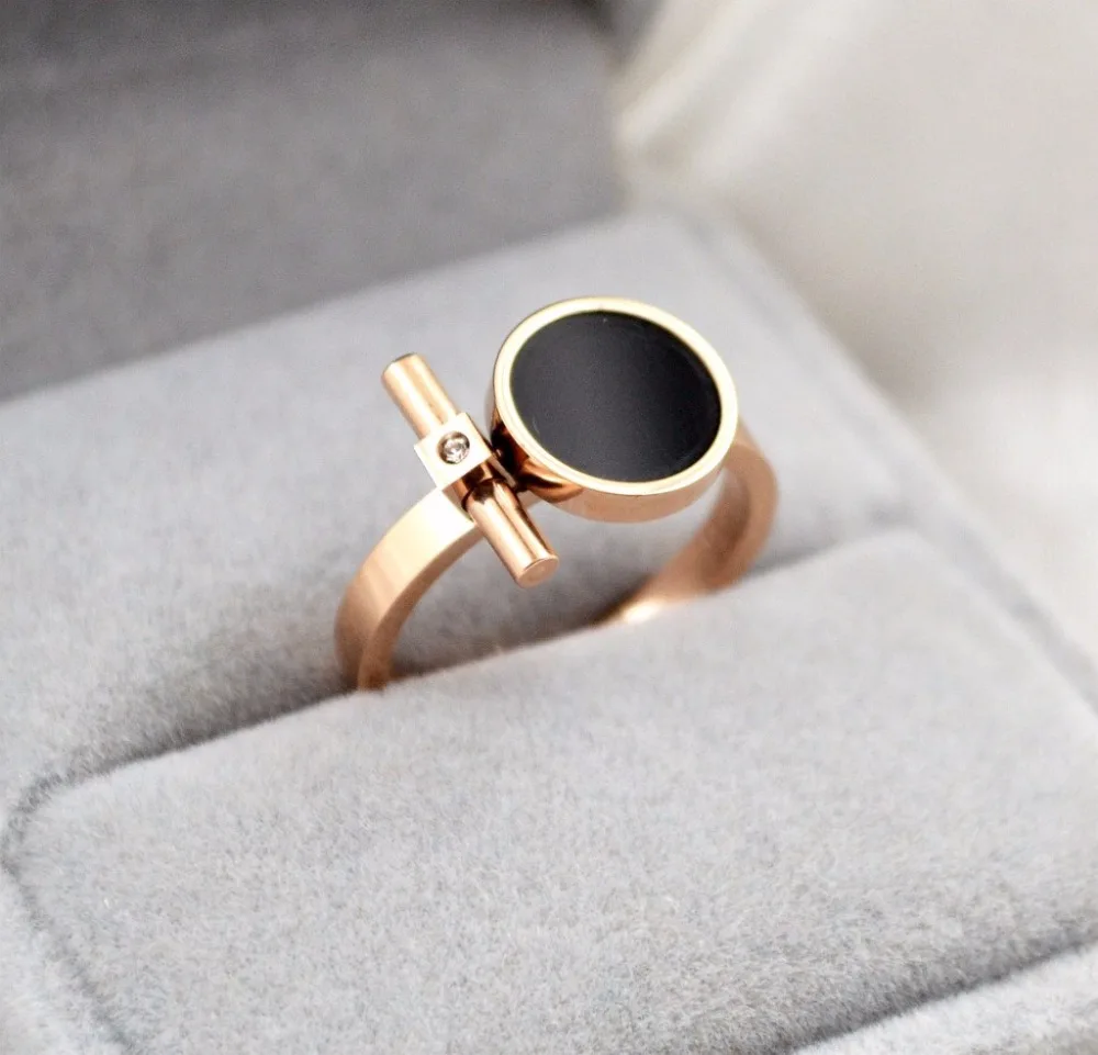 

YUN RUO 2018 Black Round Crystal Rings Rose Gold Color Lady's Wedding Ring Birthday Gift Woman Fashion Titanium Steel Jewelry