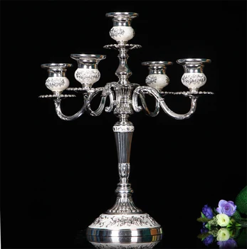 

Silver Plated Candelabra With 5 Holders For Wedding Decoration 36.5*32CM