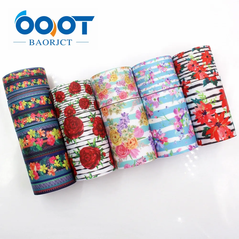 OOOT BAORJCT G-18925-1178, 38 мм/75 мм 10 ярдов весенние ленты с цветами Термотрансферная печать grosgrain, DIY аксессуары для одежды