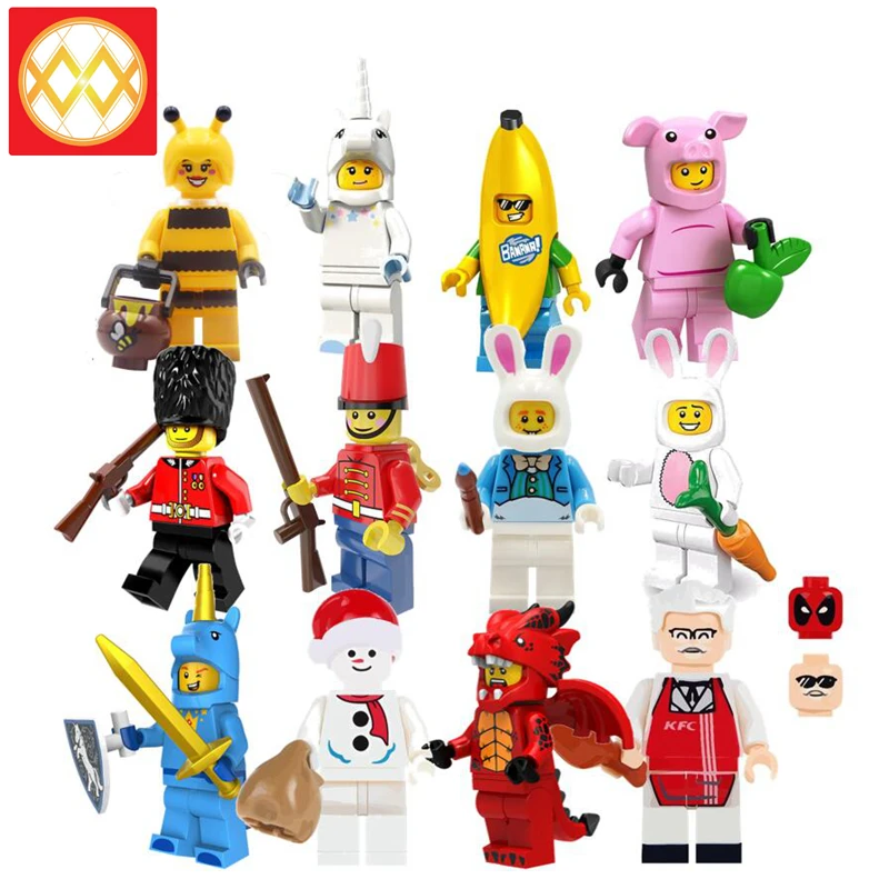 

MG0185 Easter Rabbit Carrot Banana Guy Nutcracker Unicorn Dragon Boy Snowboy Party Model Pumping Building Blocks Toys Juguetes