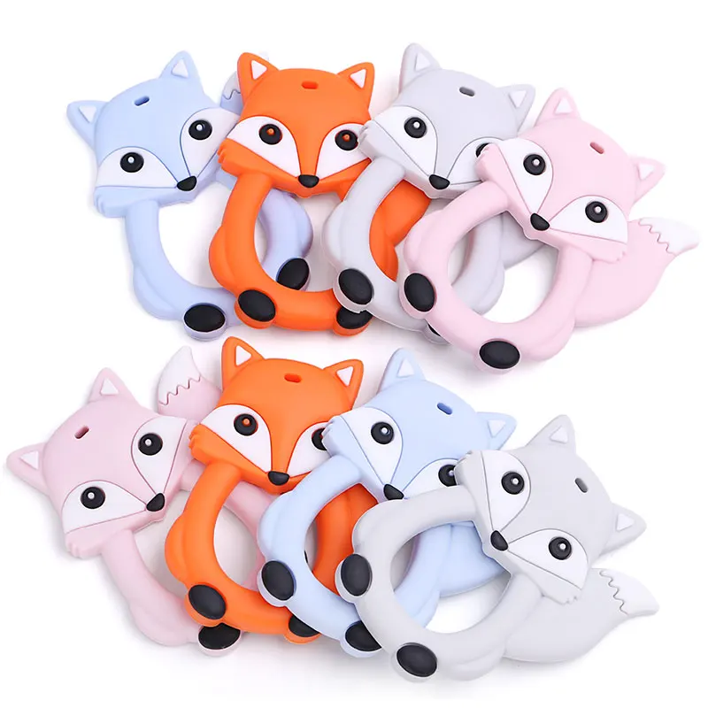 

1 PC Cartoon Animal Fox Silicone Teether BPA Free Baby Teething Toys Soft Silicone Teething Necklace Baby Chewable Fox Pendants