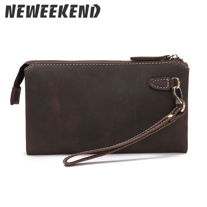 

Vintage Genuine Cowhide Leather Retro Men's Clutch Bag Casual Handbag Tote Big Capacity Phone Money Card Wallet Purse LS0212