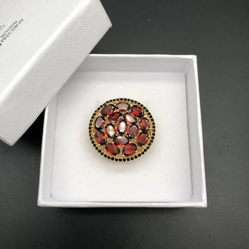 Кольцо с натуральным драгоценным камнем, гранат, Стерлинговое серебро 925, желтое кольцо, классический стиль, подходит для женщин, юбилеи и свадьбы