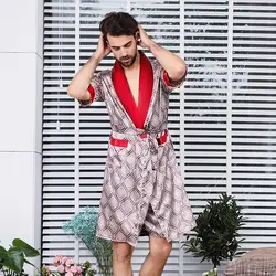 Роскошная дизайнерская мужская шелковая кимоно халат плюс 5XL короткий рукав пижамы халат негабаритный атласная ночная рубашка Летняя