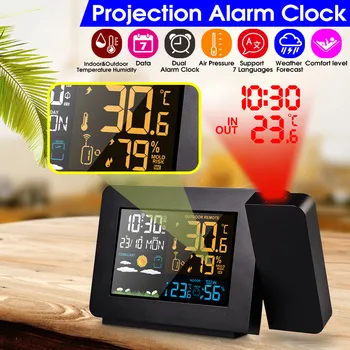 

NEW Color Weather Station with Projection Weather Monitor DCF Radio Control Calendar 7 Languages Backlight Alarm Clock