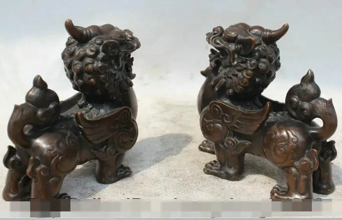 

S5385 5" Chinese Bronze Feng Shui Folk Unicorn Beast Pi Xiu Statue Sculpture Pair L discount 30% (C0324)