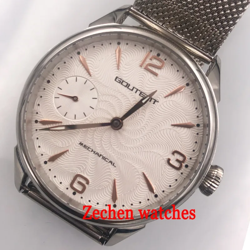 

42mm mens watch Silver Dial Steel or leather watchband 17 jewels 6497 Hand Winding Movement Watch