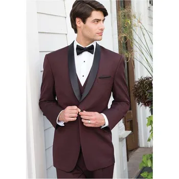 

Custom Made Mens Suit Burgundy Bespoke Groom Tuxedo 2017 Slim Fit Formal Wear Wedding Groom Suits for men (Jacket+Pants+Vest)