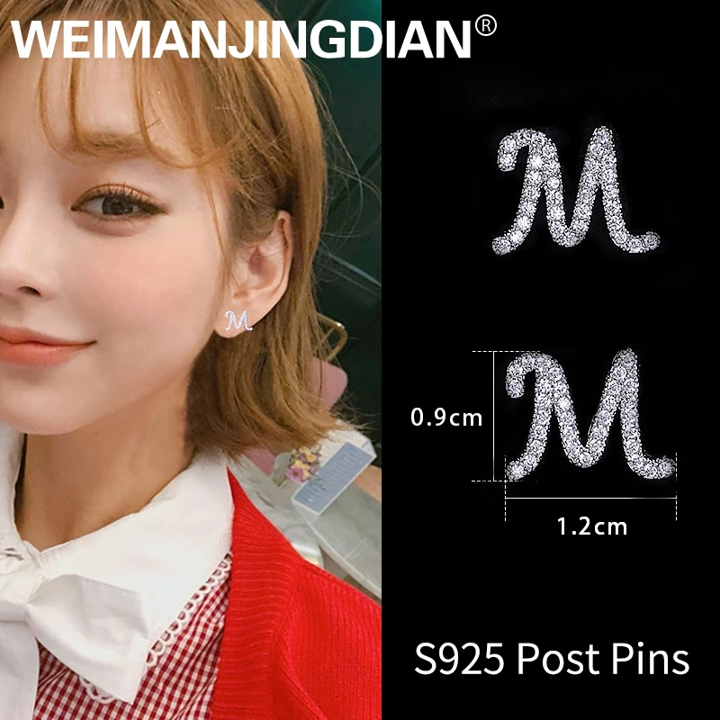 

WEIMANJINGDIAN New Arrival Cubic Zirconia CZ Initial Letter Alphabet Stud Earrings for Women in White Gold Color Plated